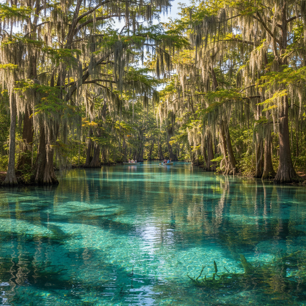 Weeki Wachee Springs crystal clear water surrounded by cypress trees