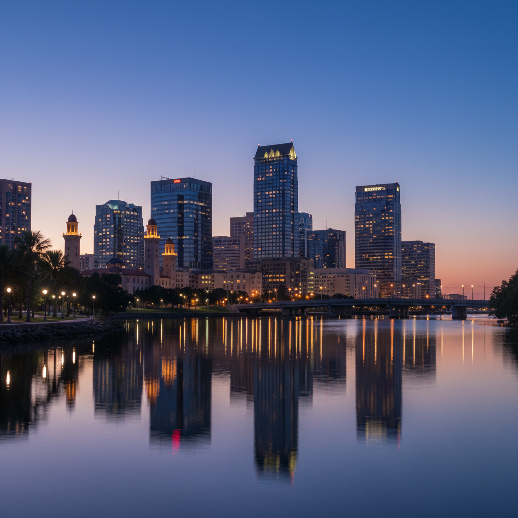 Downtown Tampa Florida skyline at dusk